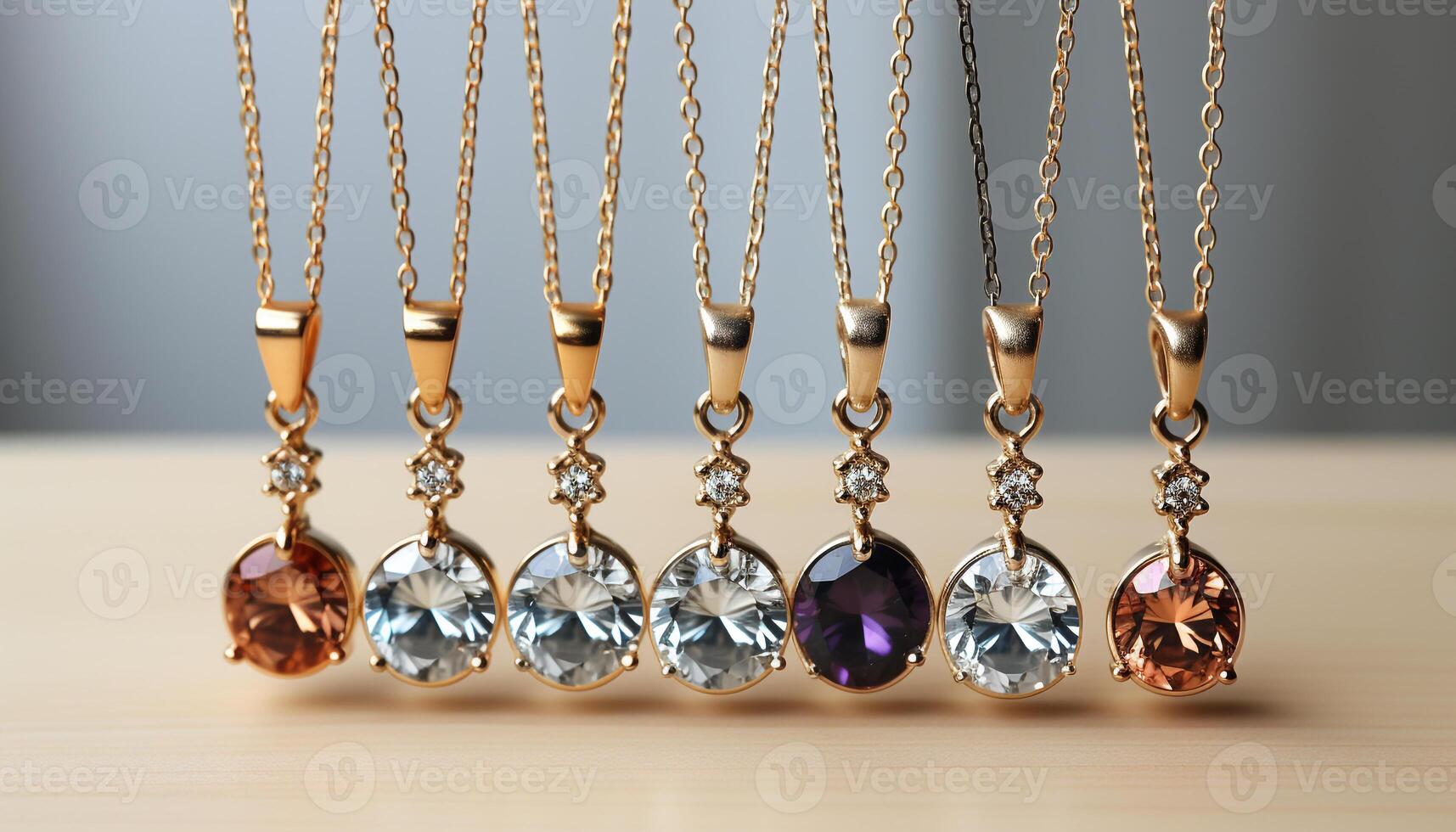 AI generated Shiny gold necklace with gemstone pendant, a symbol of elegance generated by AI photo