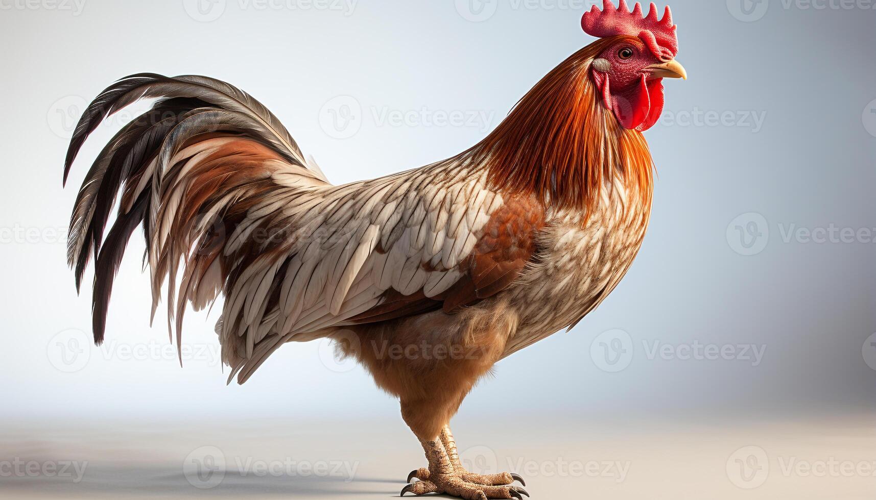 AI generated A majestic rooster standing in a farm, looking at camera generated by AI photo