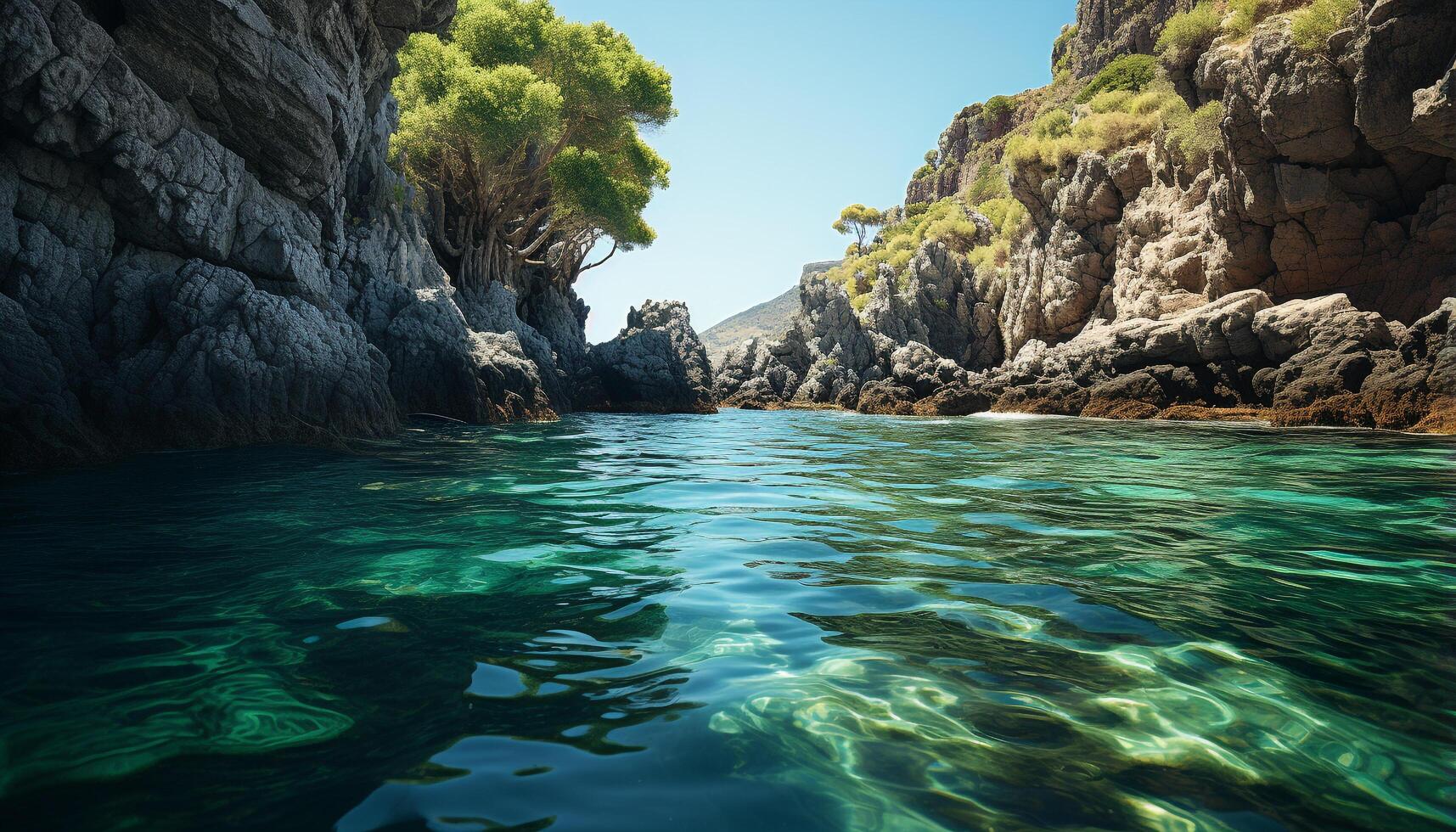 AI generated A tranquil journey exploring underwater beauty, swimming with tropical fish generated by AI photo