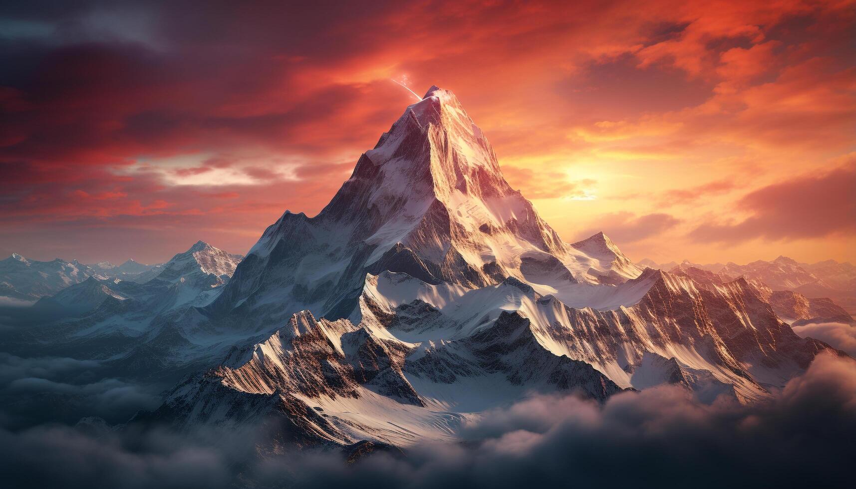 AI generated Majestic mountain peak, nature beauty, sky panoramic sunset generated by AI photo