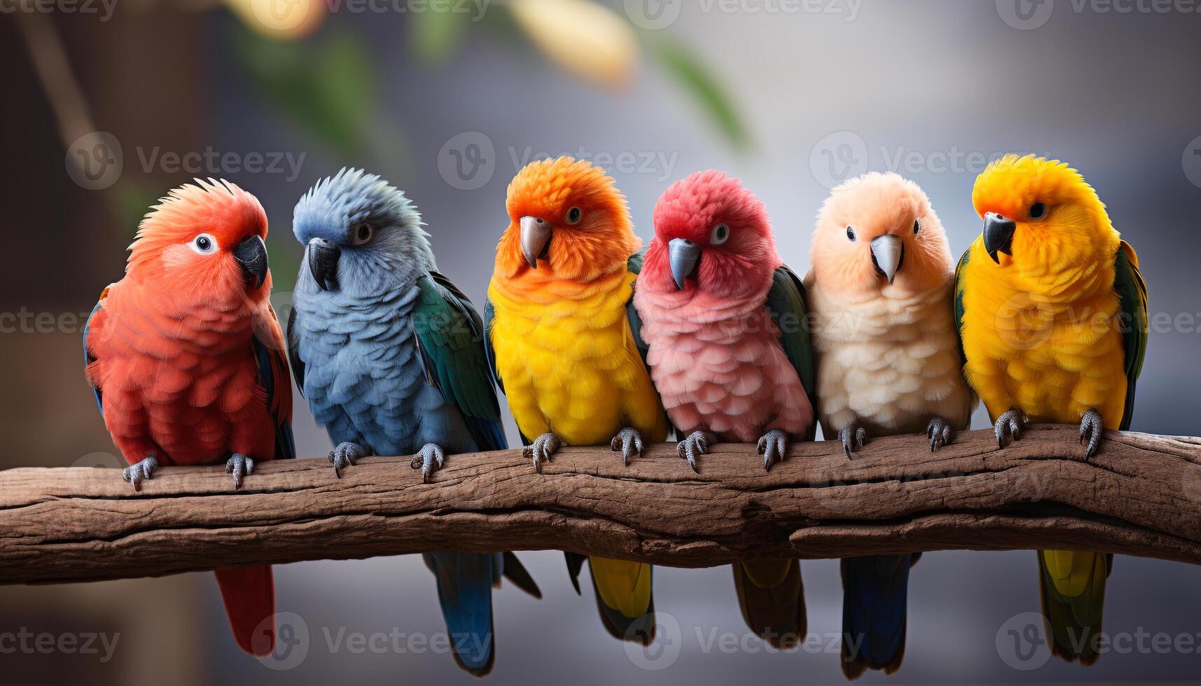 AI generated Cute macaw perching on branch, vibrant colors in nature generated by AI photo