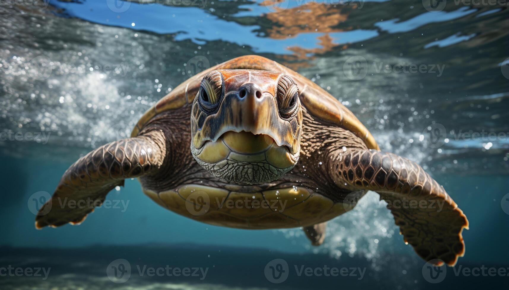 AI generated Majestic sea turtle swimming in tranquil underwater paradise generated by AI photo