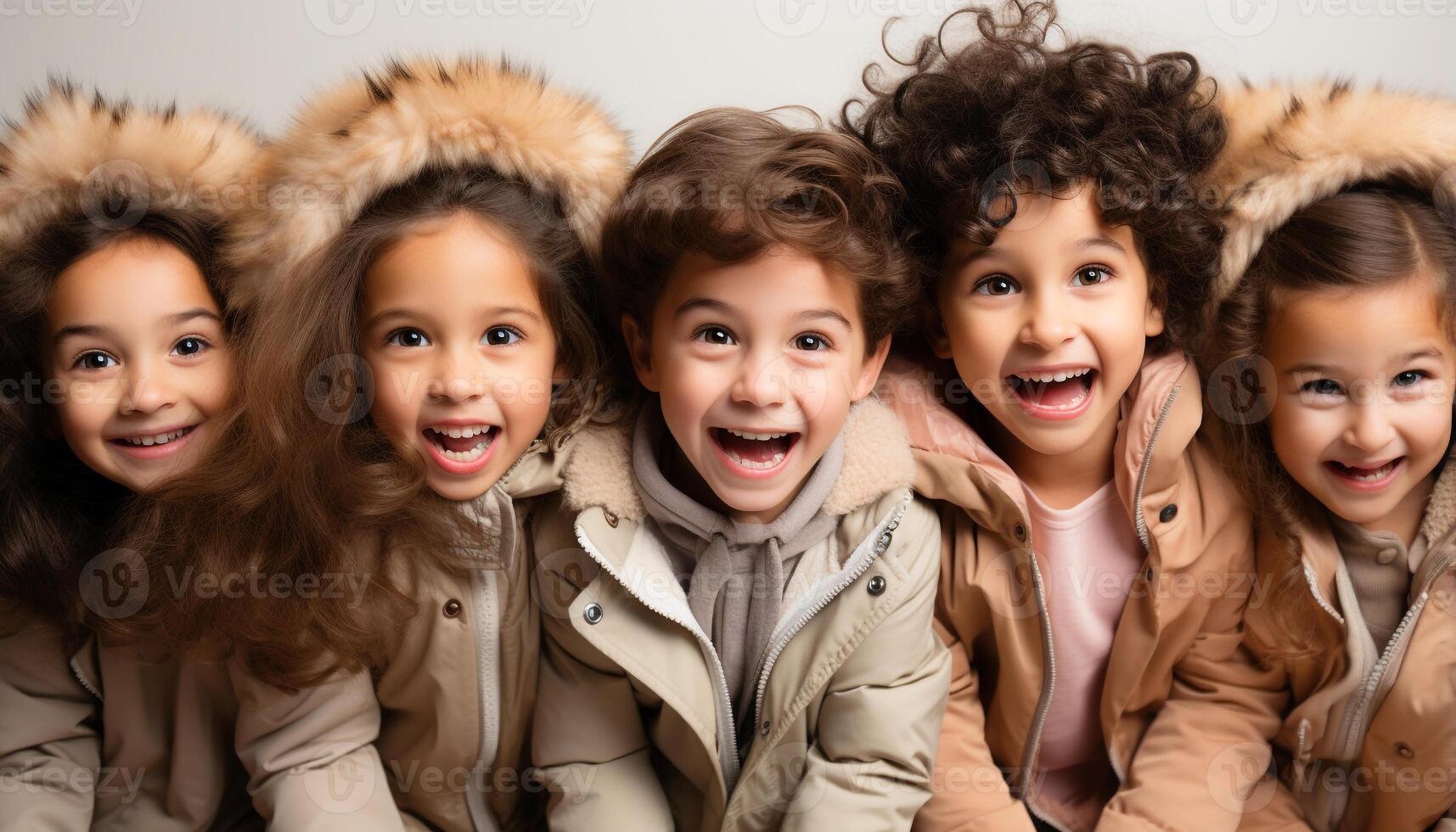 AI generated Smiling children playing, cheerful and cute, enjoying winter together generated by AI photo