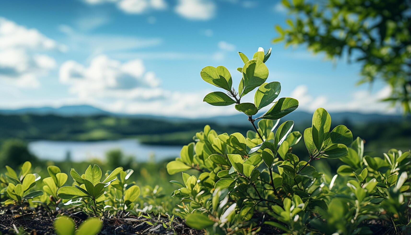 AI generated A vibrant meadow of green, yellow, and multi colored flowers generated by AI photo