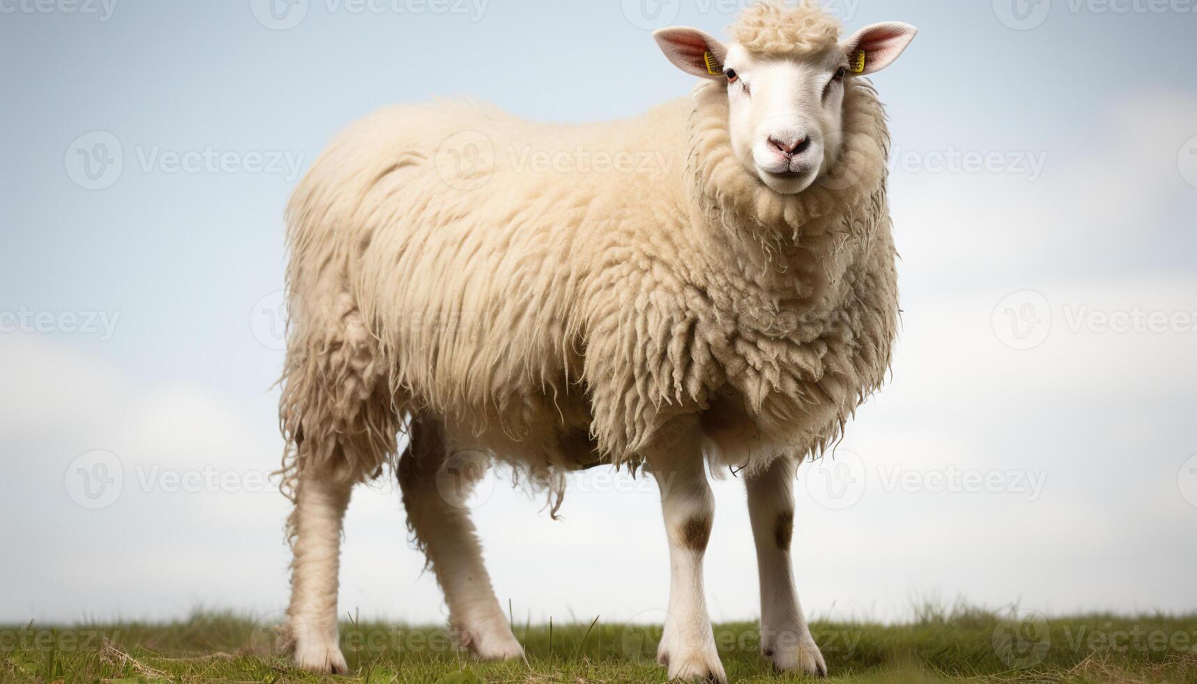 ai generado linda Cordero pasto en verde césped en rural prado generado por ai foto