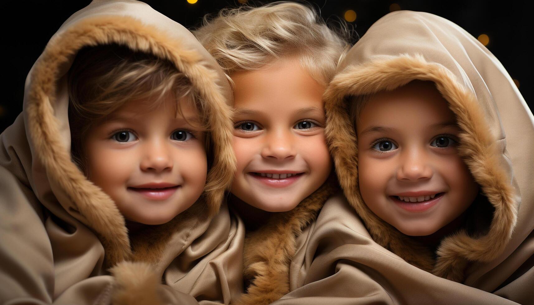 AI generated Smiling cute children, cheerful and full of happiness, looking at camera generated by AI photo