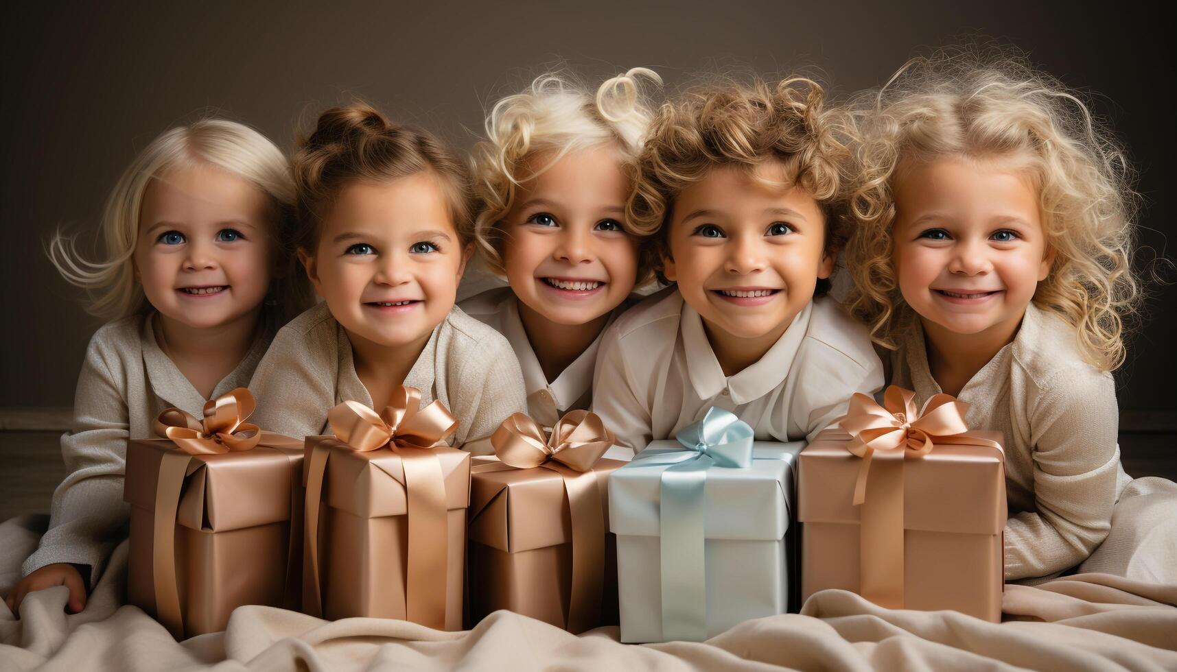 AI generated Smiling girls, cheerful boys, cute child, happiness, joy, celebration generated by AI photo