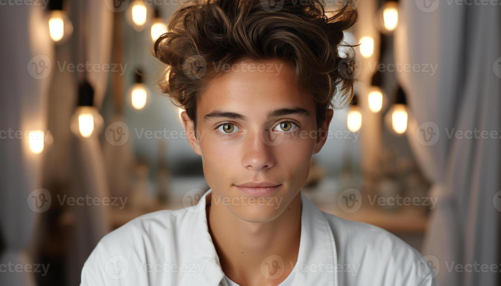 AI generated One handsome man smiling, looking at camera, confident and illuminated generated by AI photo