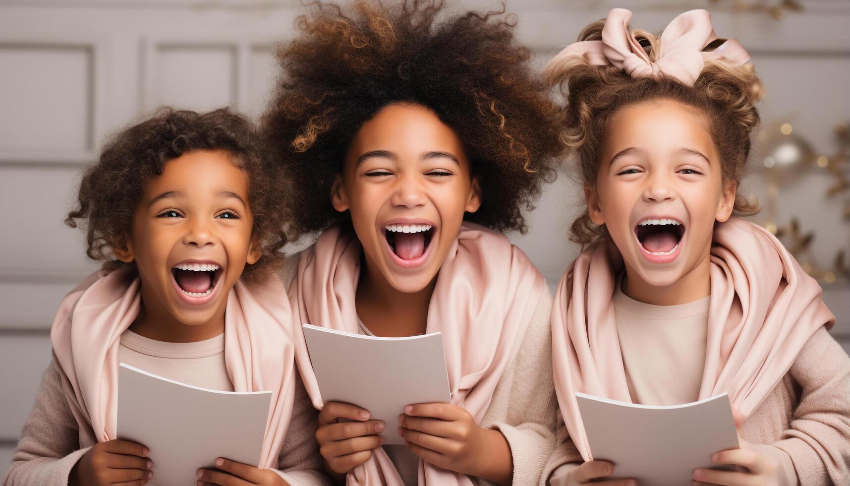 ai generado sonriente muchachas y Niños jugando, alegre infancia, linda felicidad generado por ai foto