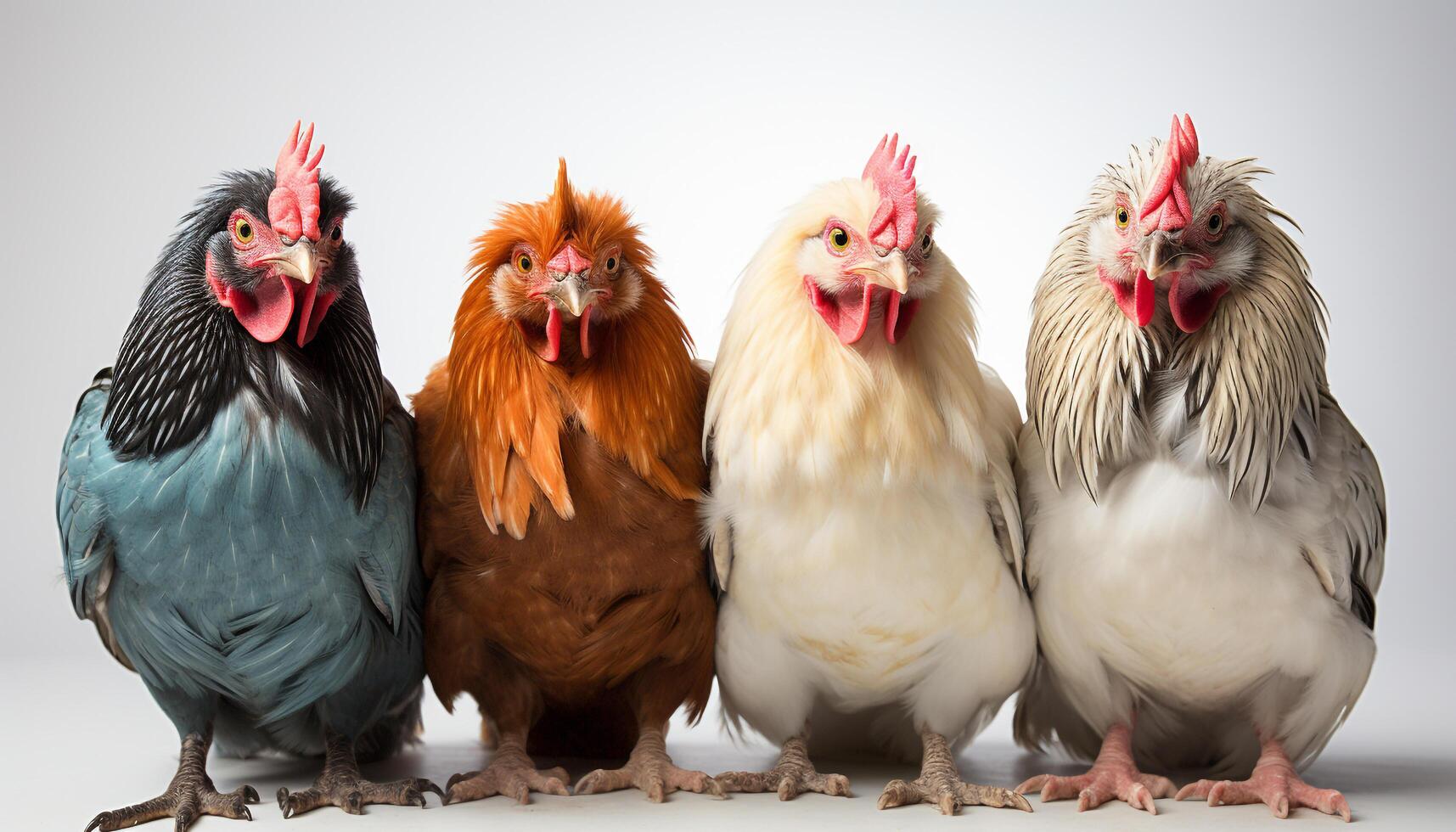 AI generated A cute bantam rooster stands in a chicken coop, looking at the camera generated by AI photo