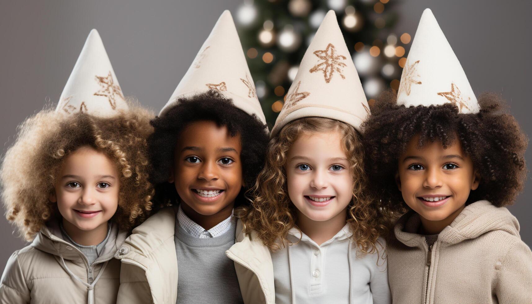 AI generated Smiling girls and boys, cute and cheerful, looking at camera generated by AI photo