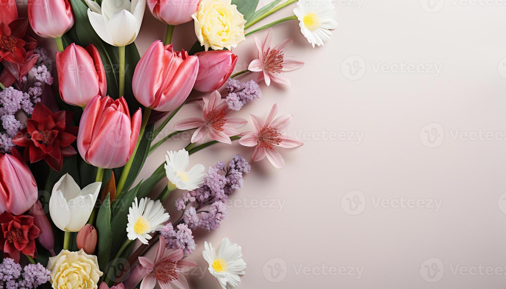 AI generated A beautiful bouquet of tulips, nature gift of romance generated by AI photo