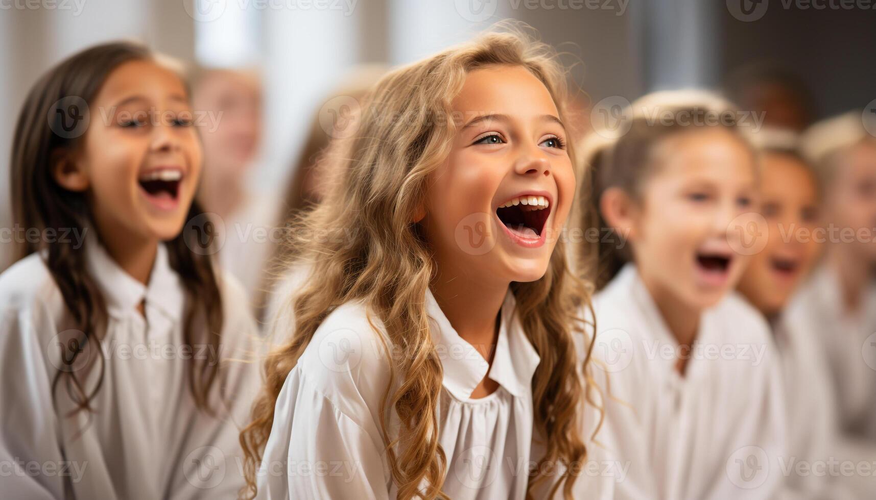 ai generado un grupo de alegre niños jugando y aprendizaje juntos generado por ai foto