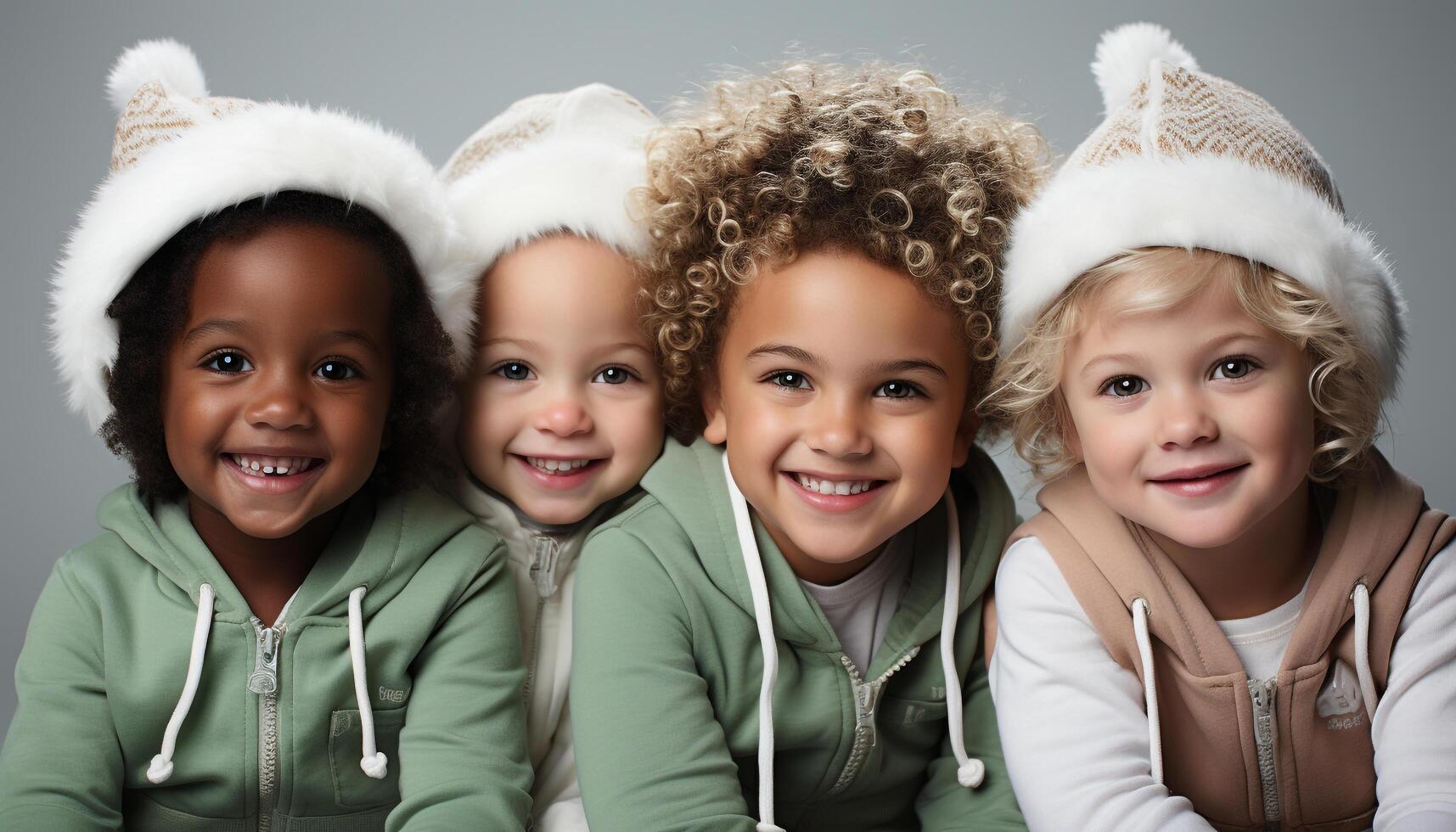 AI generated Smiling boys and girls, cheerful and cute, looking at camera generated by AI photo