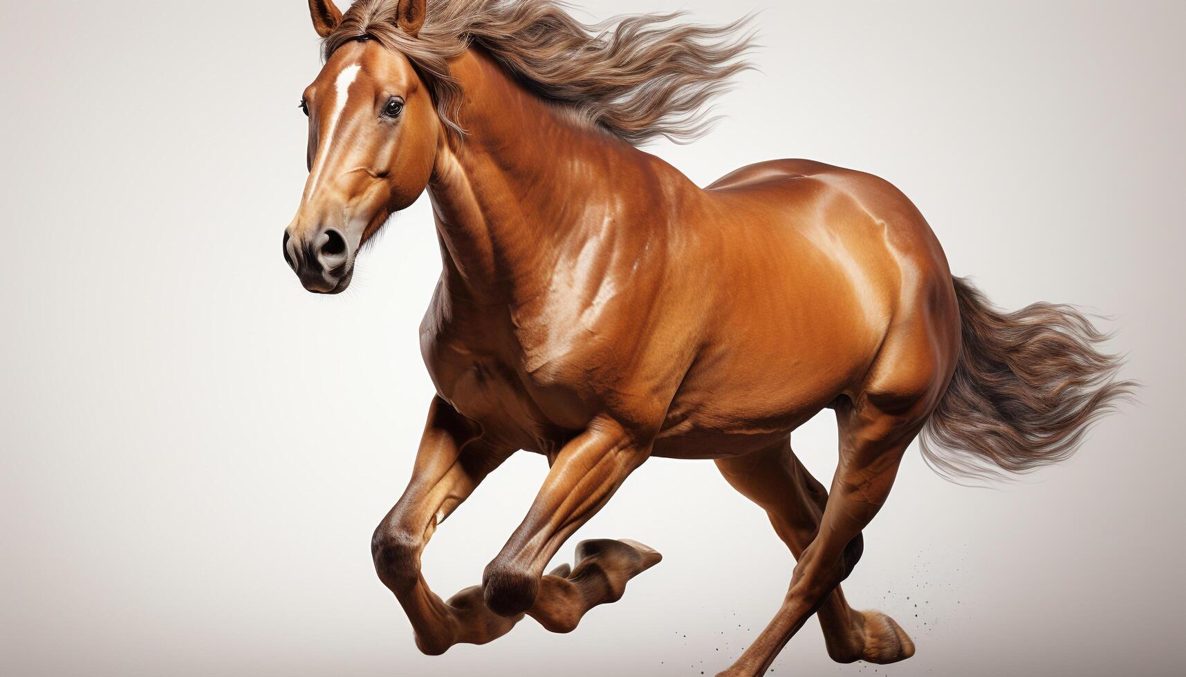 AI generated Running stallion, majestic mane, embodying freedom and beauty in nature generated by AI photo