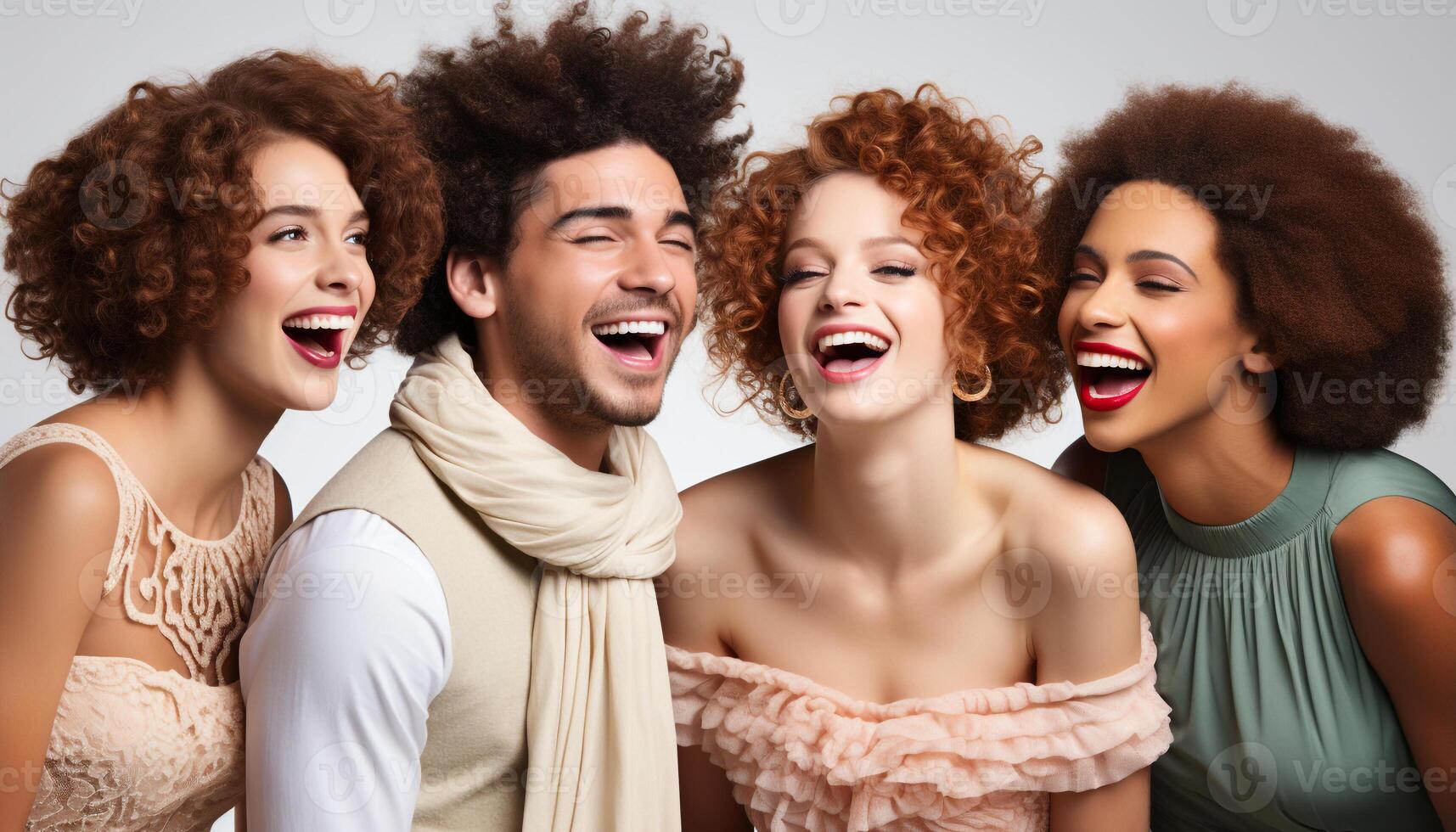 ai generado un grupo de joven adultos, sonriente y reír, disfrutar un fiesta generado por ai foto