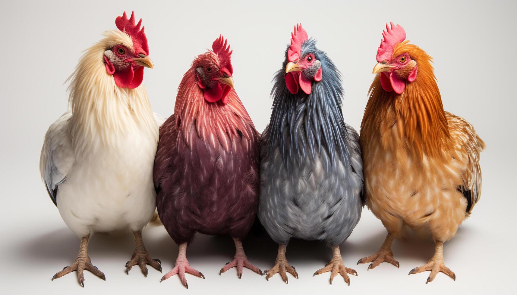 AI generated Young chickens standing in a chicken coop, looking cute and lively generated by AI photo
