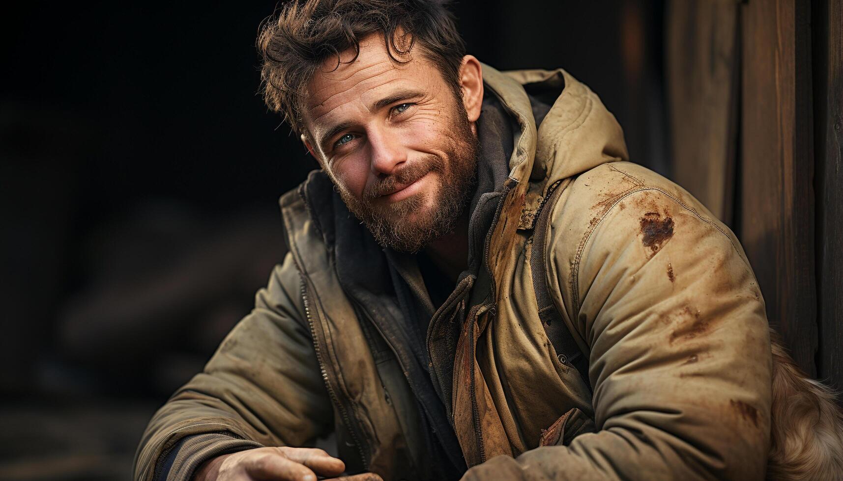 AI generated A confident young man smiling, looking at camera outdoors generated by AI photo