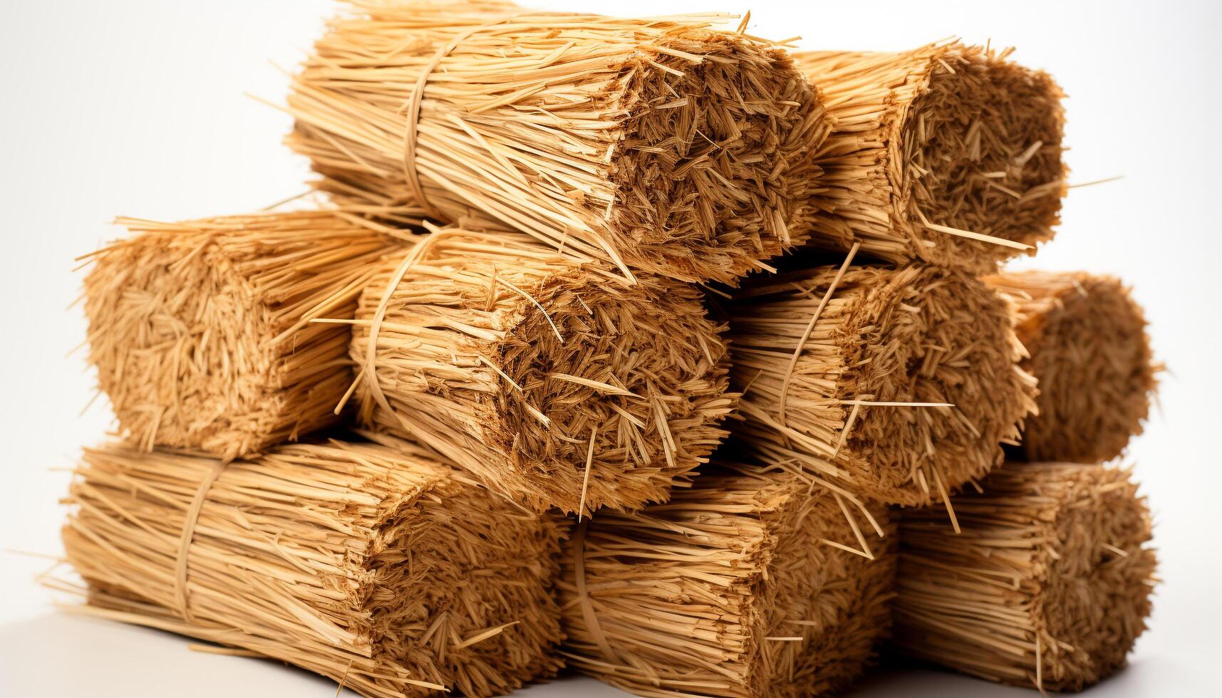 AI generated Stack of straw bales, nature healthy organic food industry generated by AI photo