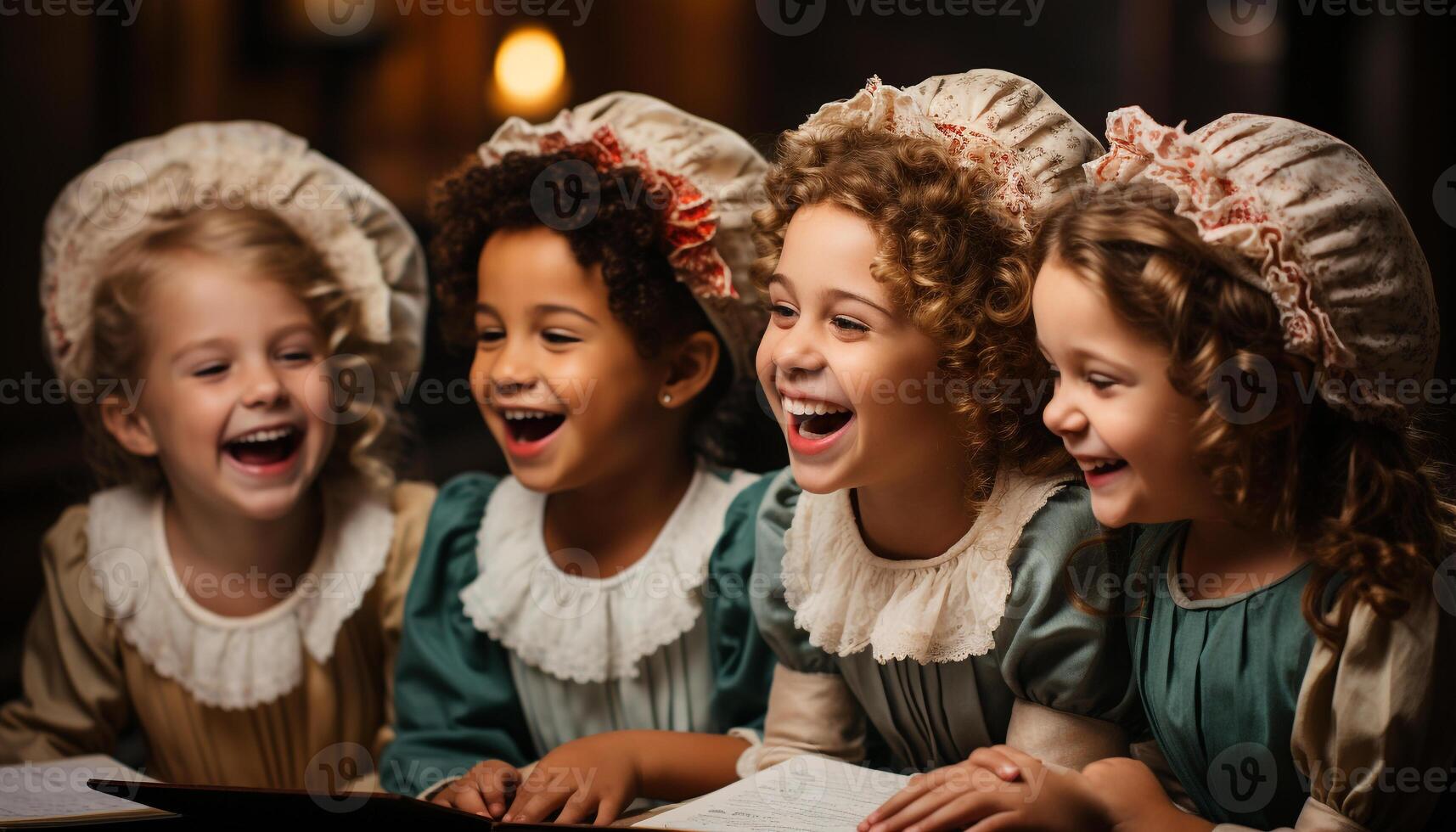 ai generado grupo de niños, sonriente y jugando, disfrutando Víspera de Todos los Santos disfraces juntos generado por ai foto