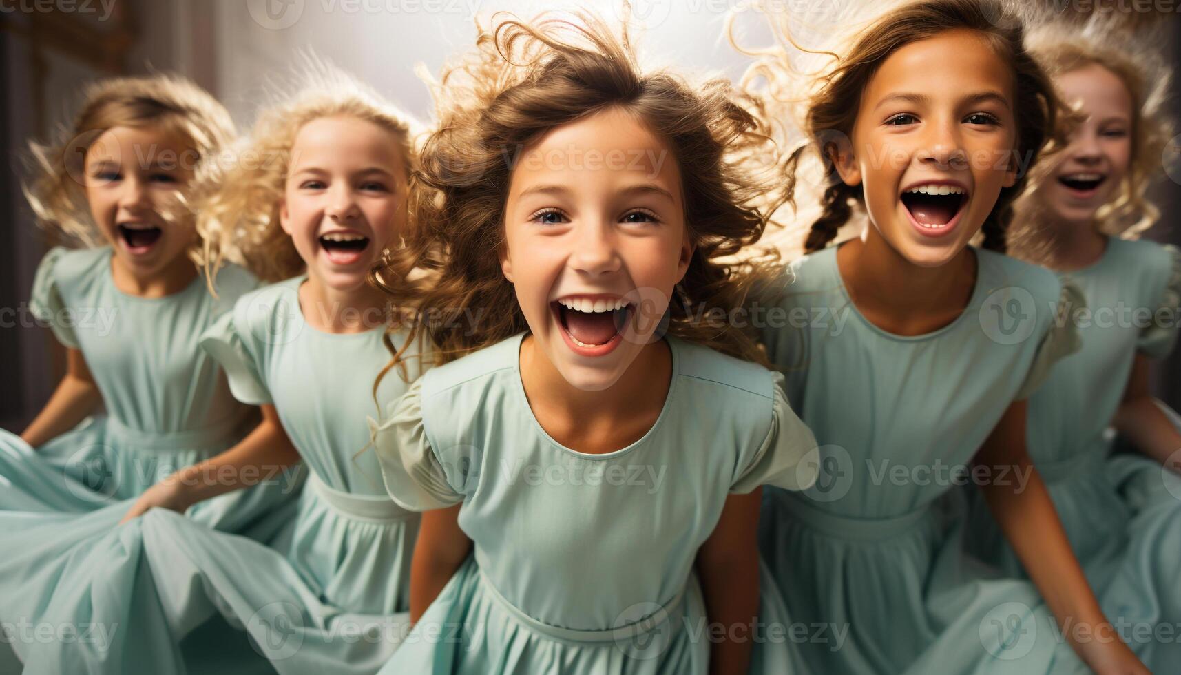 ai generado grupo de niños jugando al aire libre, sonriente y gritos con emoción generado por ai foto