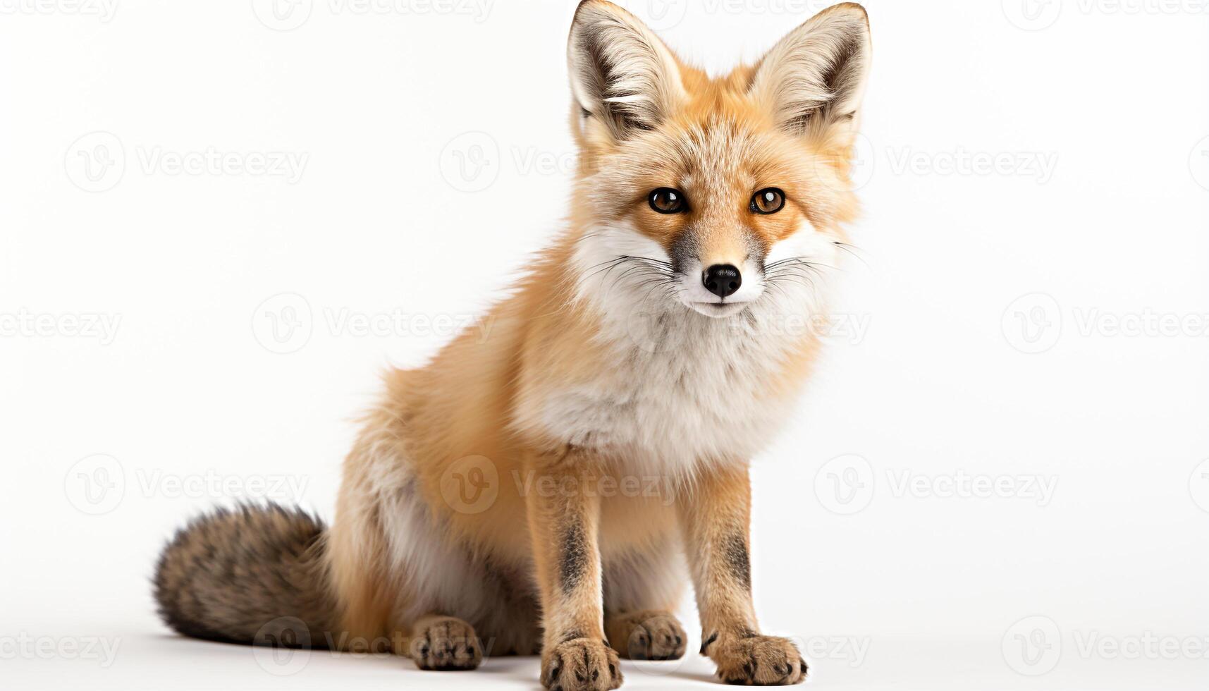 AI generated Cute white fox sitting, looking at camera, fluffy and small generated by AI photo