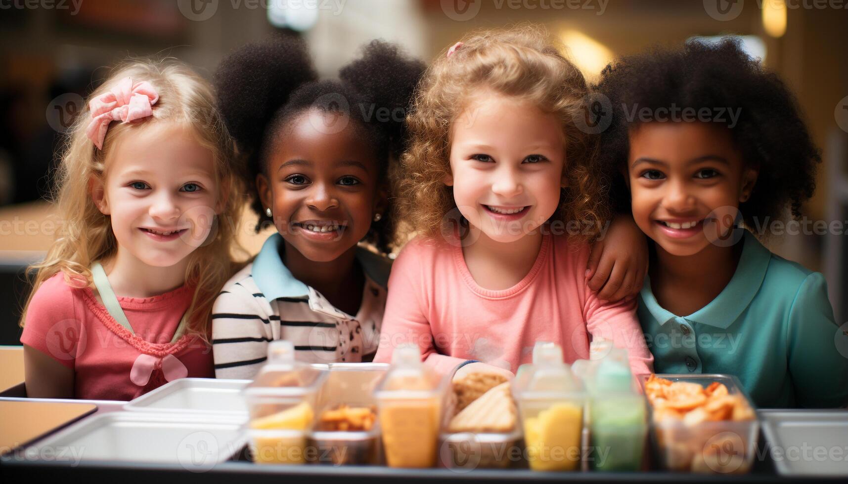 ai generado un grupo de alegre colegio niños sonriente, mirando a cámara generado por ai foto