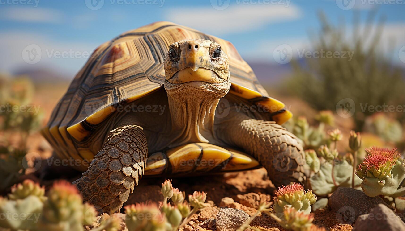 AI generated A cute turtle crawls slowly, looking at the camera generated by AI photo