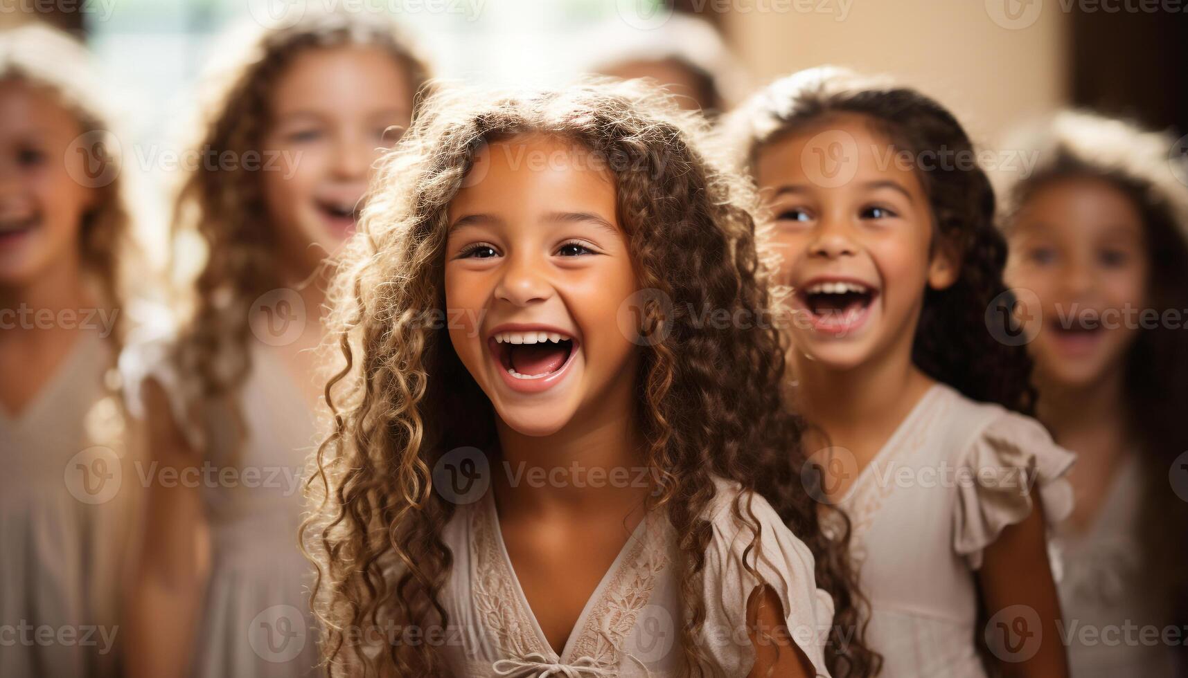 AI generated Group of children smiling, bonding, playing, celebrating childhood and friendship generated by AI photo