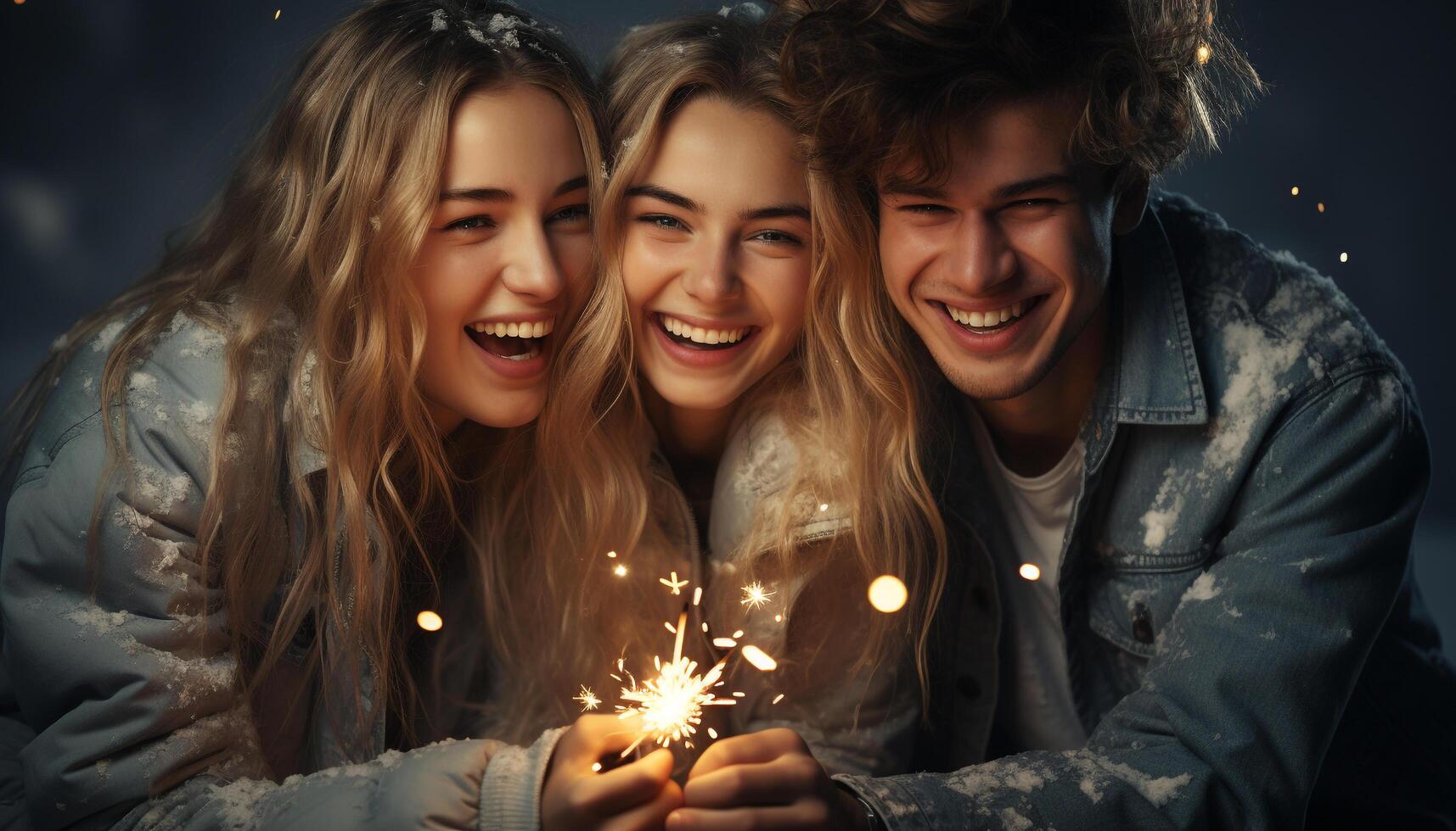 AI generated Smiling women and men, cheerful and happy, enjoying a party generated by AI photo