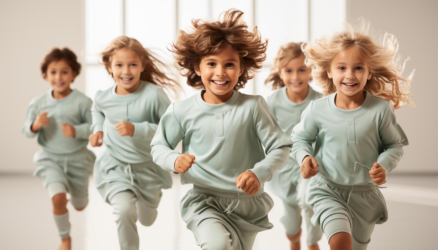 ai generado grupo de niños sonriente, jugando, y aprendizaje en un salón de clases generado por ai foto