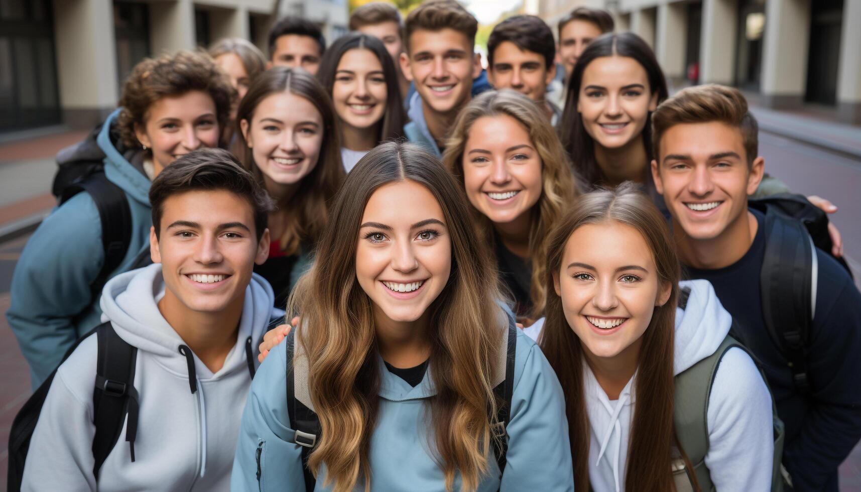 ai generado sonriente estudiantes vínculo, aprender, y tener éxito en alegre instalaciones unidad generado por ai foto