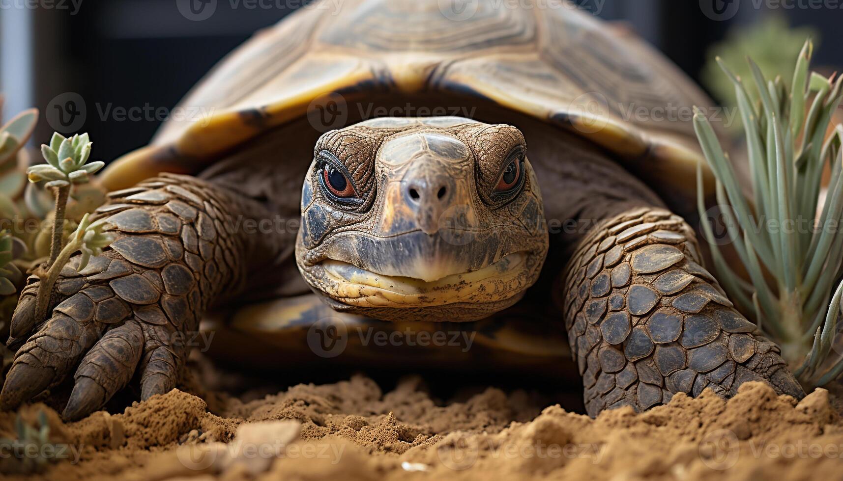 AI generated Slow turtle crawling in nature, endangered species in Africa generated by AI photo
