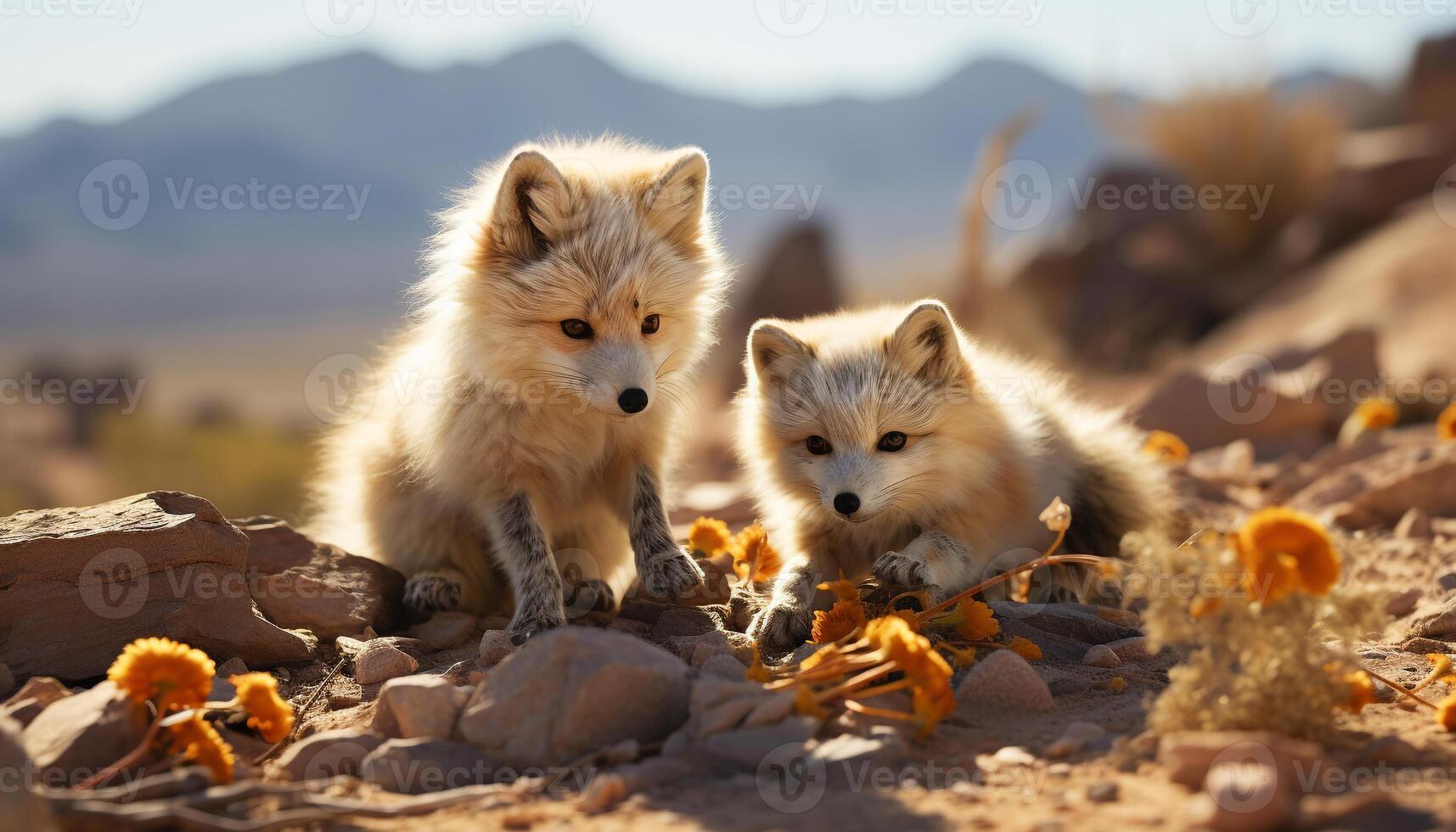 AI generated Cute puppy playing in the snow, surrounded by winter beauty generated by AI photo