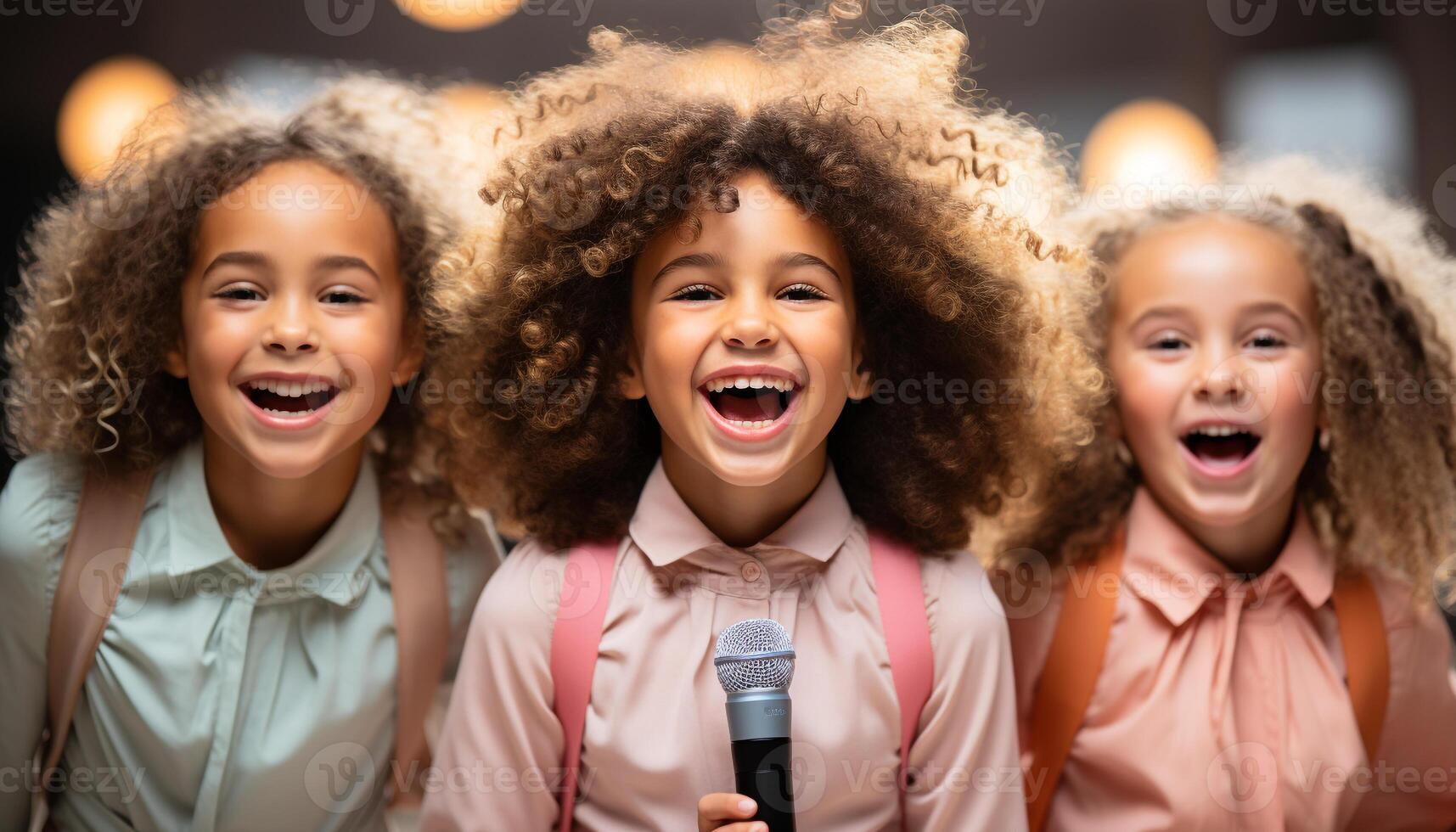 AI generated Smiling girls and boys singing, cheerful and full of excitement generated by AI photo