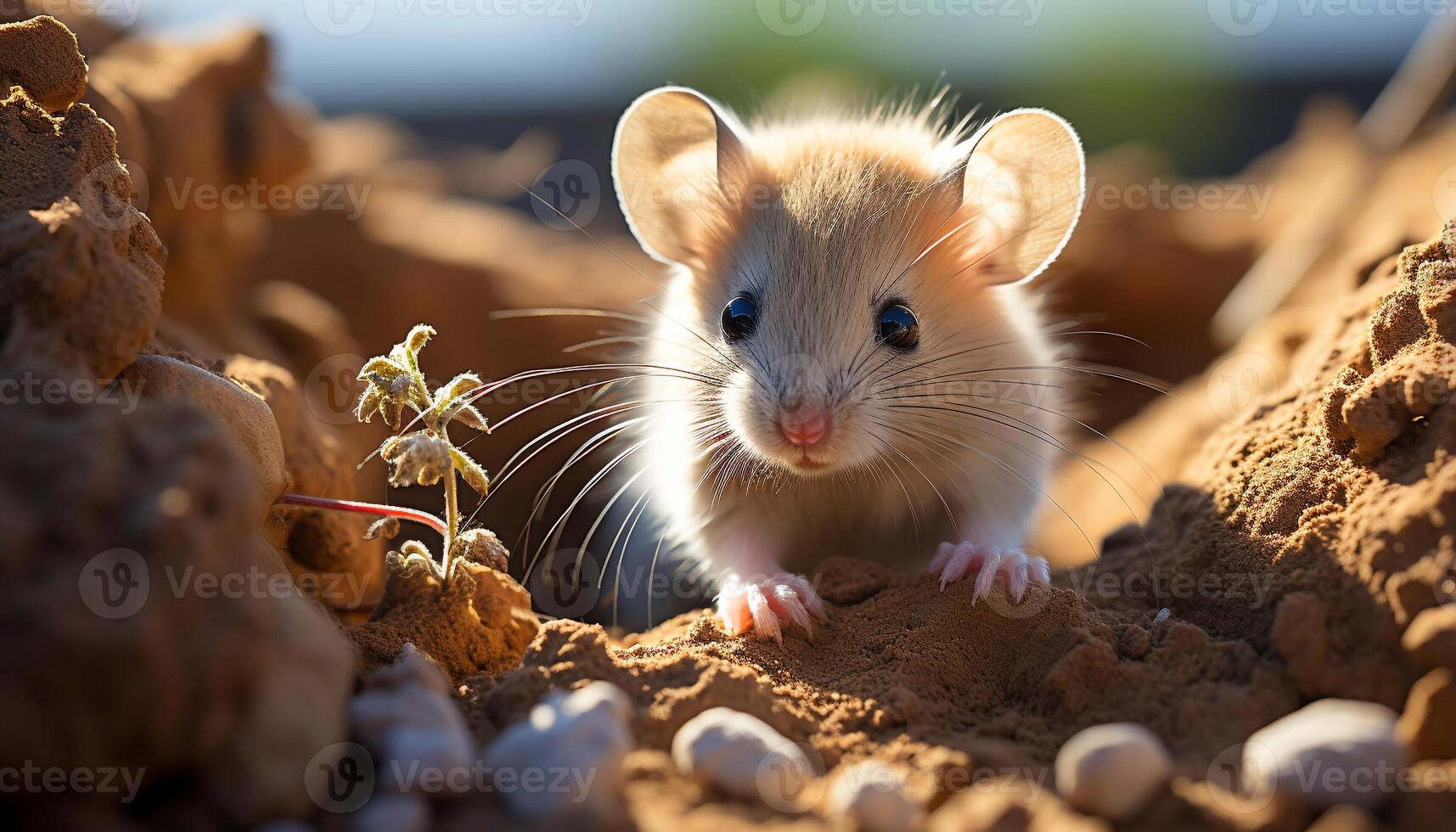 AI generated Cute small rodent sitting outdoors, looking fluffy and playful generated by AI photo