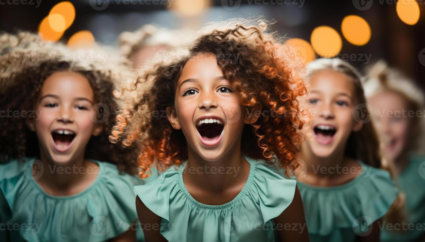 ai generado grupo de niños jugando al aire libre, sonriente y gritando con emoción generado por ai foto