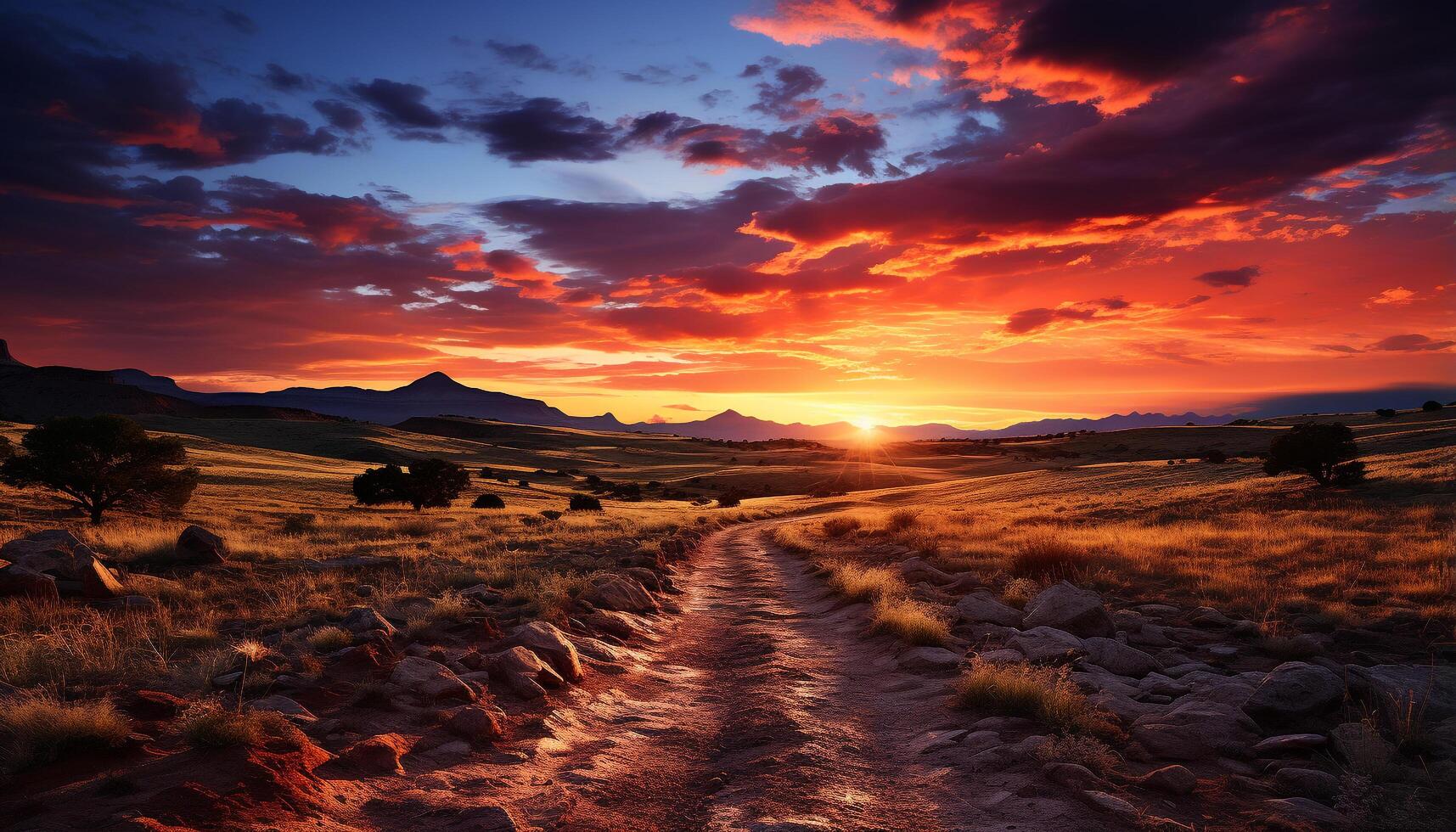 ai generado majestuoso montaña pico siluetas en contra naranja puesta de sol cielo generado por ai foto