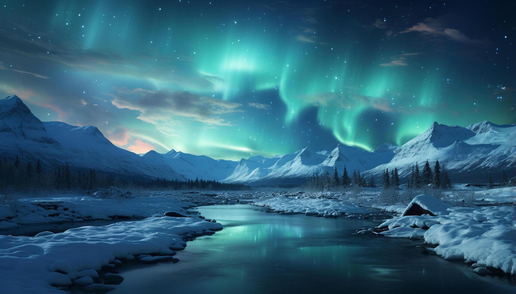 AI generated Majestic mountain peak illuminated by the Milky Way in winter generated by AI photo
