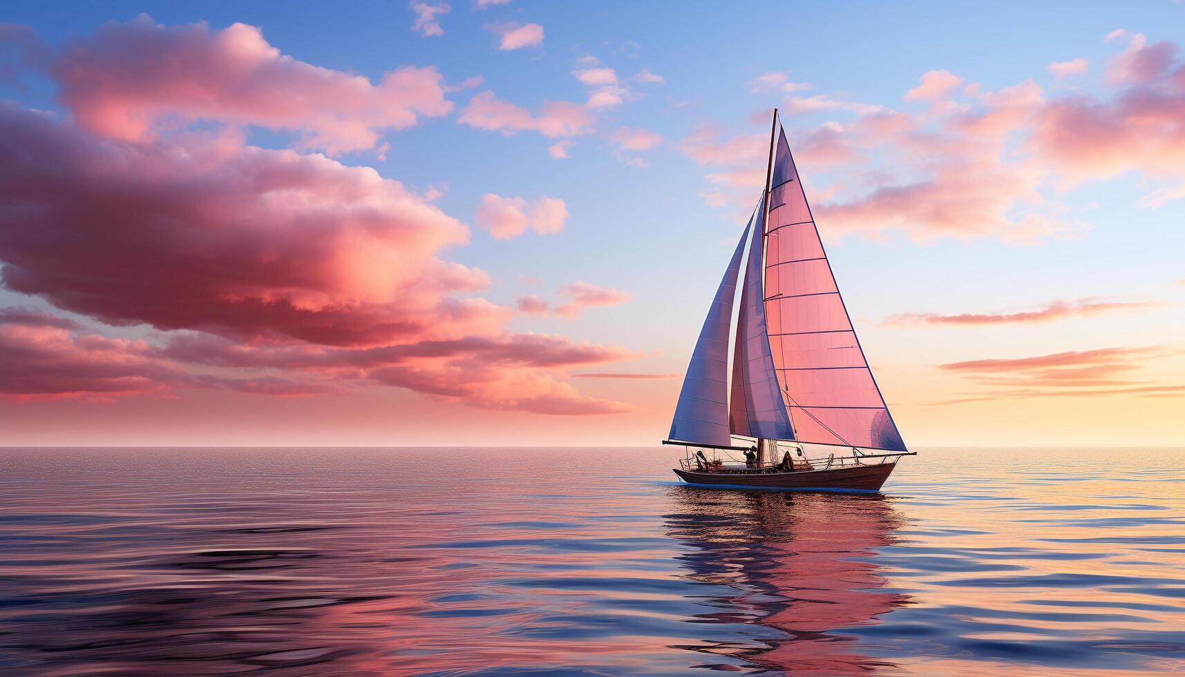 AI generated Sailing yacht glides on tranquil water, embracing nature beauty generated by AI photo