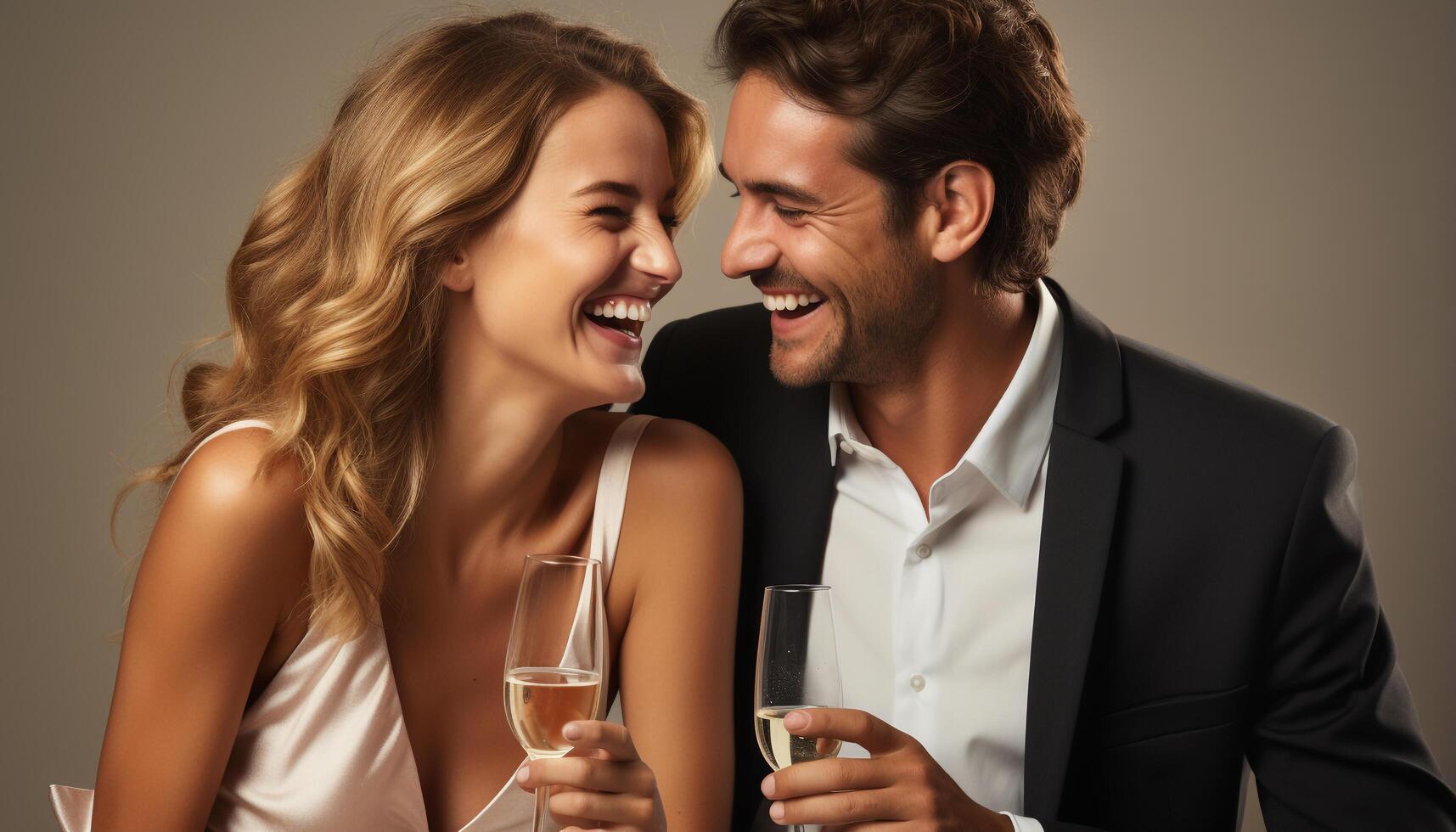 AI generated Young adults enjoying a romantic celebration, toasting with champagne generated by AI photo