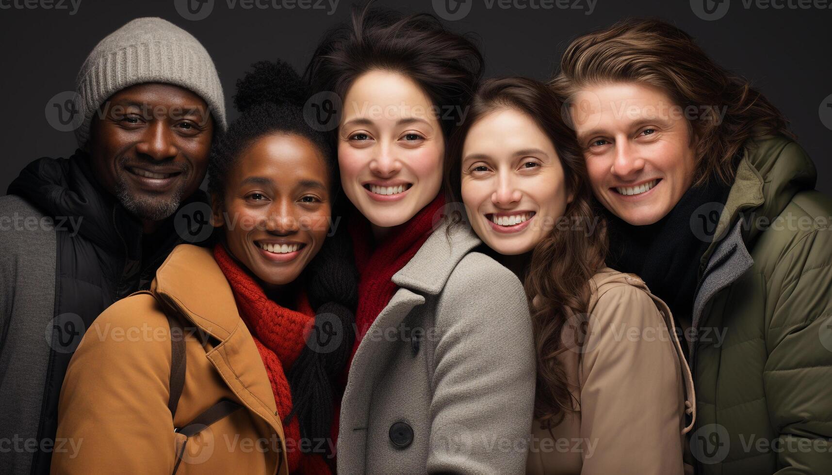 AI generated A happy group of people smiling, embracing, and enjoying nature generated by AI photo