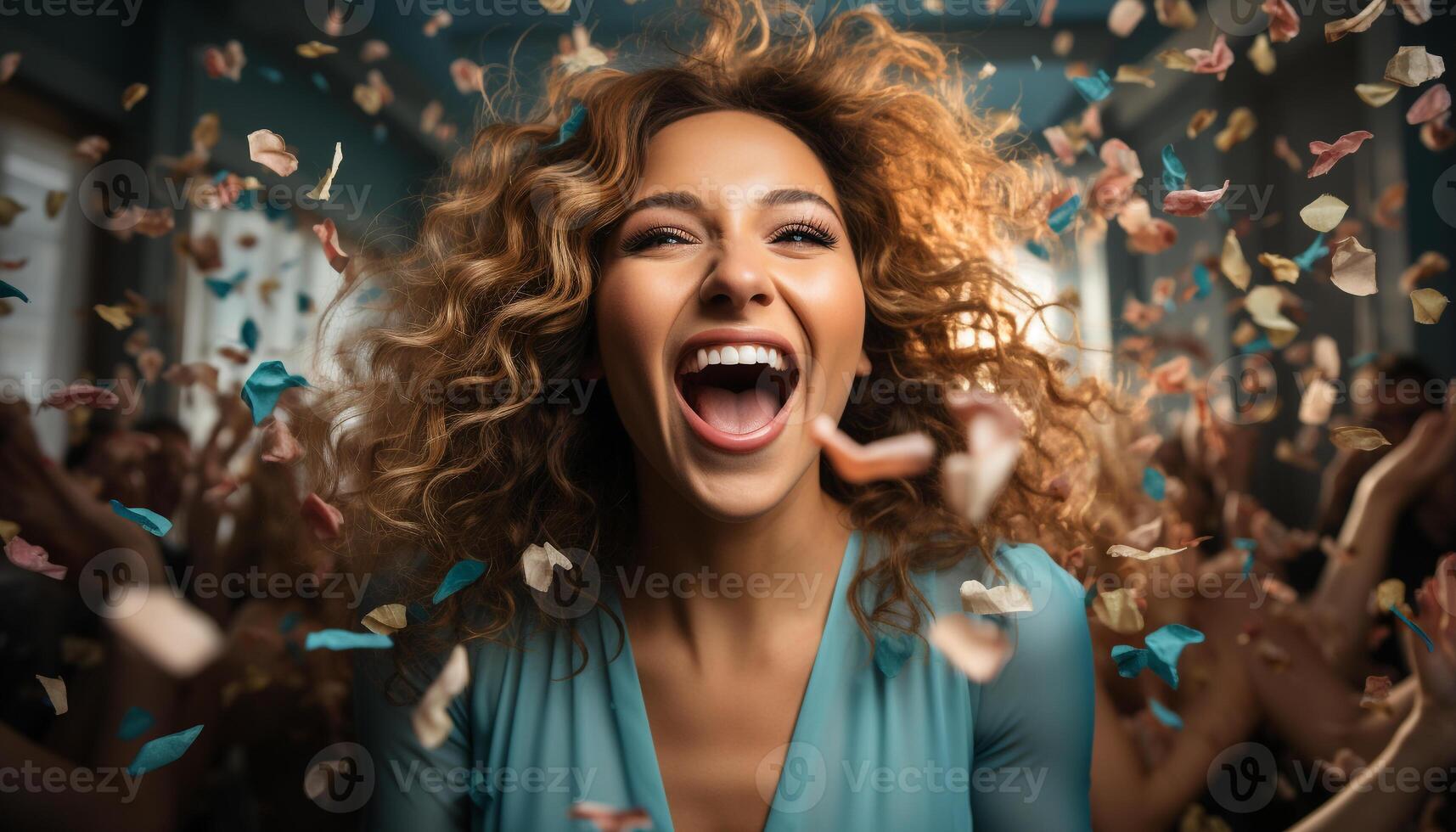 AI generated Young women enjoying a fun party, smiling and dancing with excitement generated by AI photo