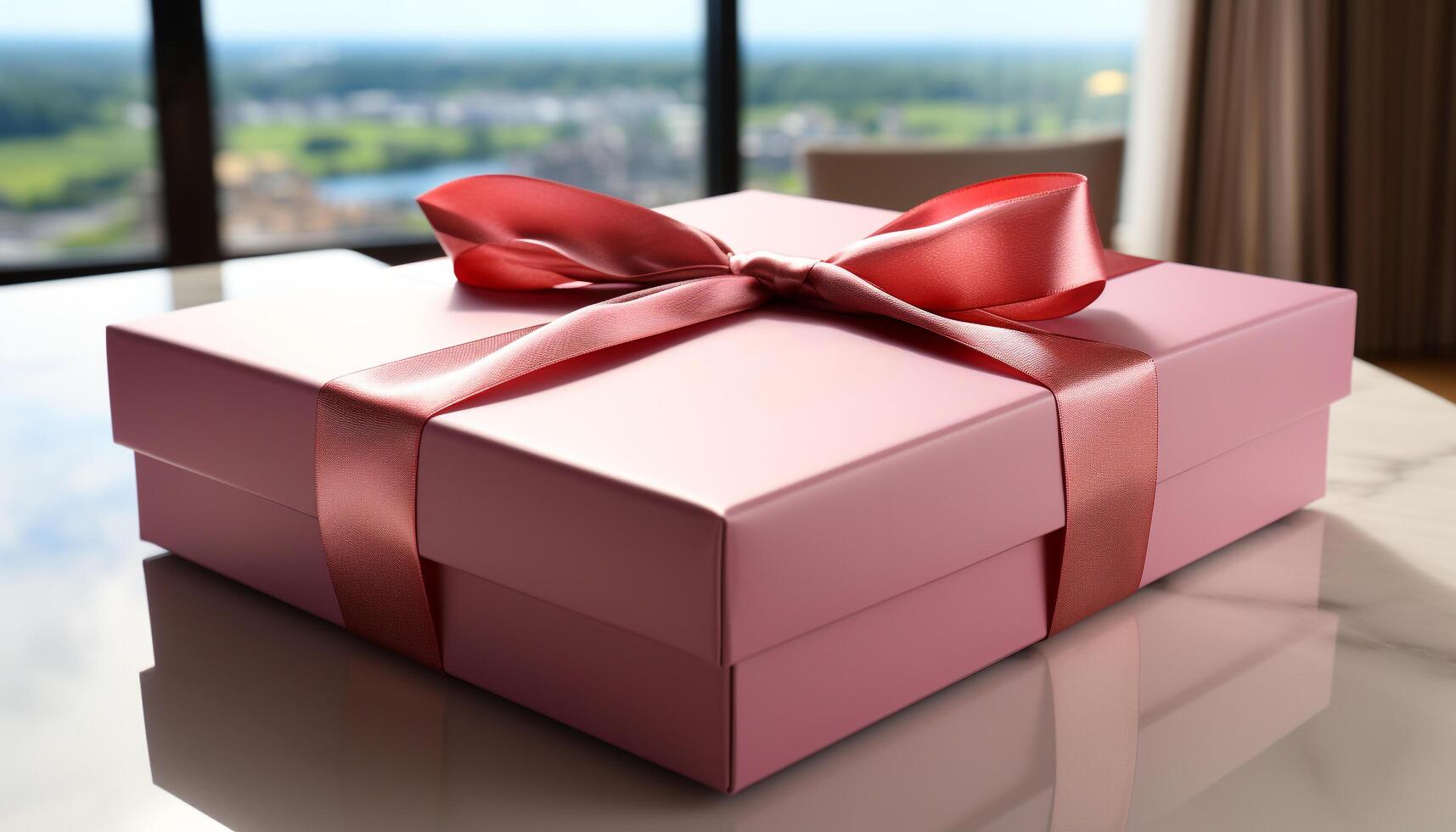 AI generated Birthday celebration  gift box wrapped in shiny wrapping paper generated by AI photo