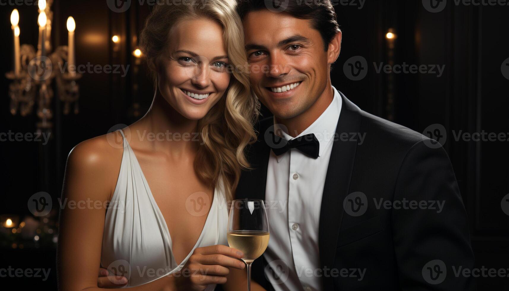 AI generated Young adults celebrating love and happiness, smiling in a nightclub generated by AI photo