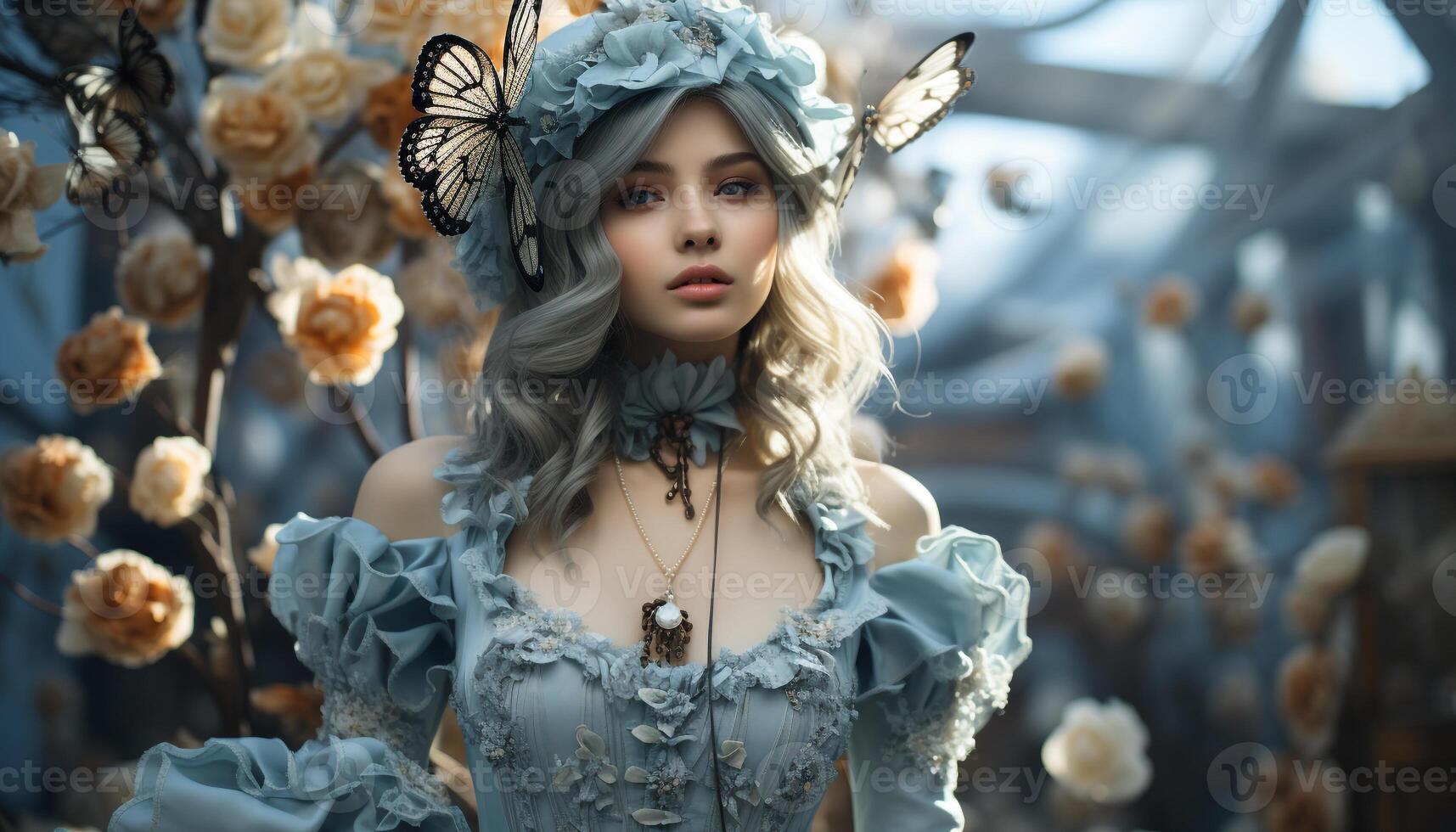 AI generated A glamorous princess in a fairy costume, looking cute outdoors generated by AI photo