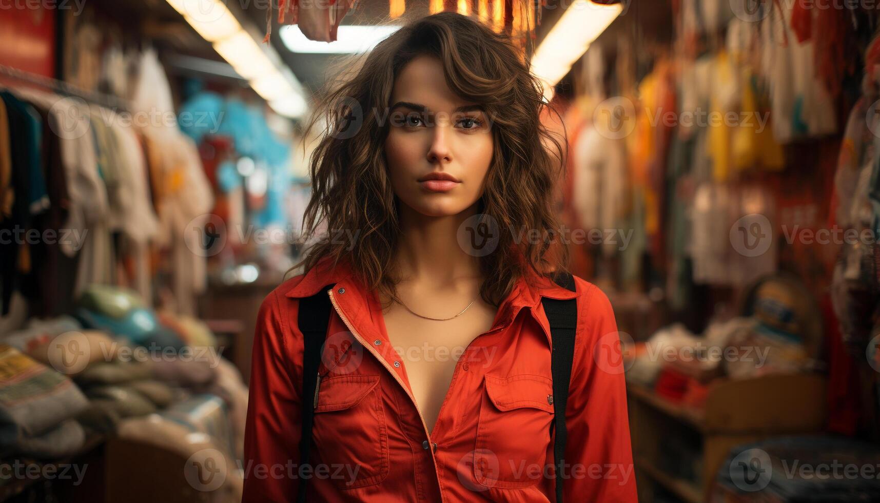 AI generated Beautiful young woman looking at camera, confident and stylish generated by AI photo