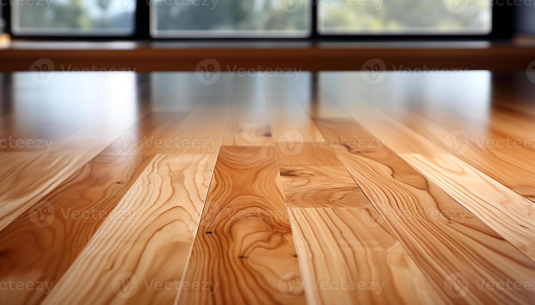 AI generated Bright sunlight highlights the clean, empty hardwood floor in a modern home interior generated by AI photo