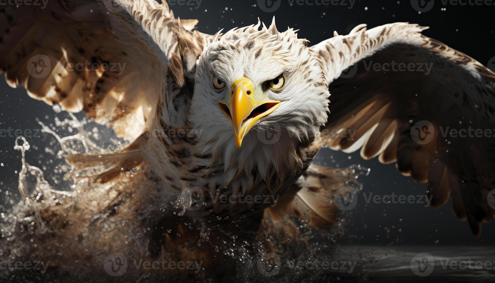 AI generated Majestic bald eagle flying, fierce and free, symbol of strength generated by AI photo