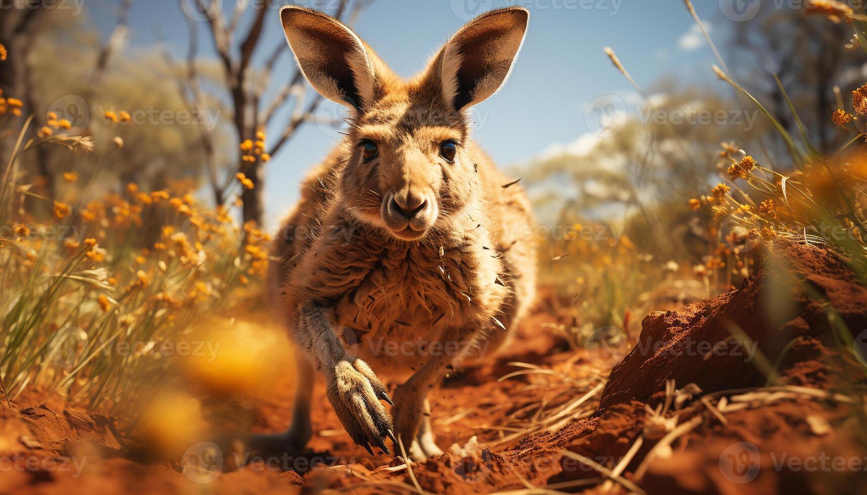 AI generated Cute rabbit in meadow, looking at camera, enjoying summer generated by AI photo